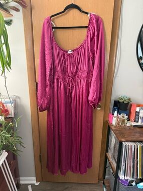 Women's Long Sleeve Empire-Waist Maxi Dress - Fuchsia - ARULA